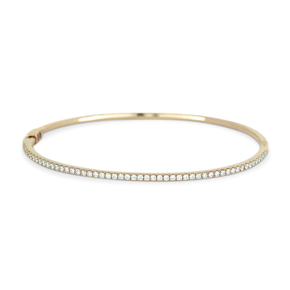 Beautiful Hand Crafted 14K Rose Gold White Diamond Milano Collection Bangle