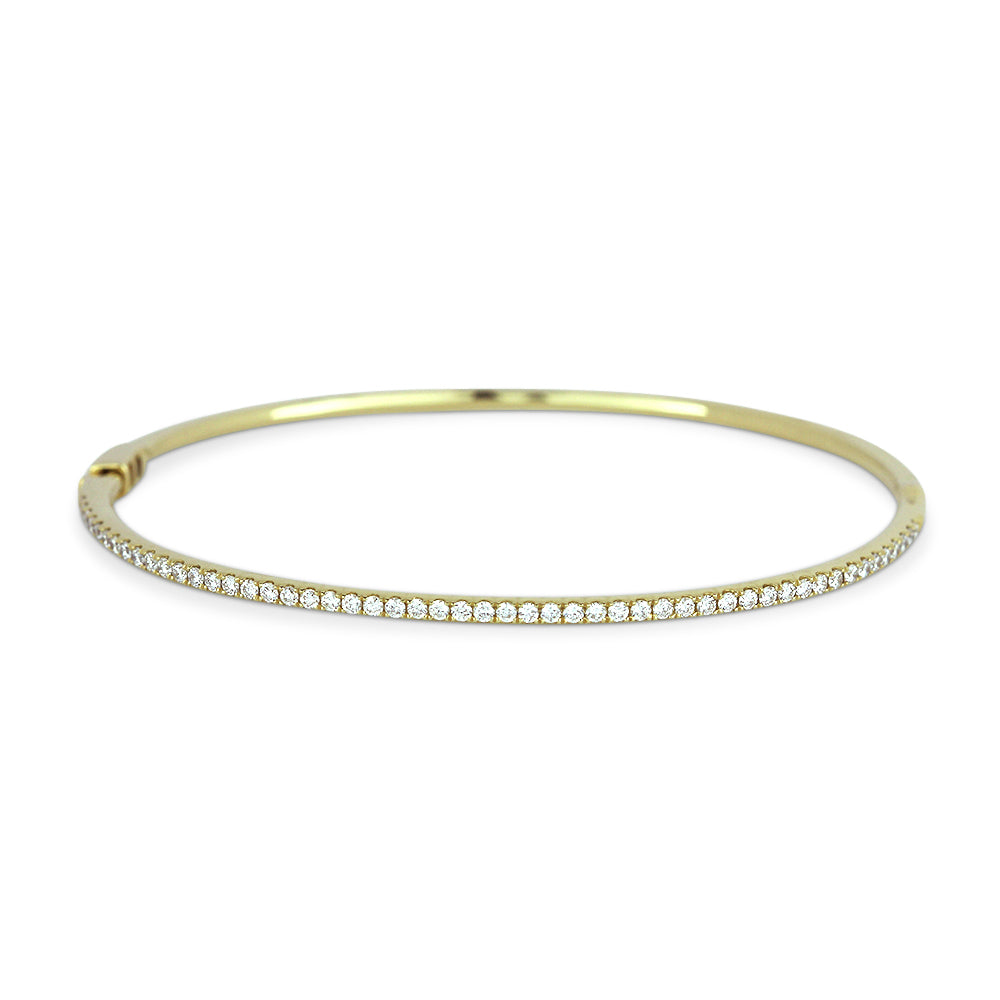 Beautiful Hand Crafted 14K Yellow Gold White Diamond Milano Collection Bangle