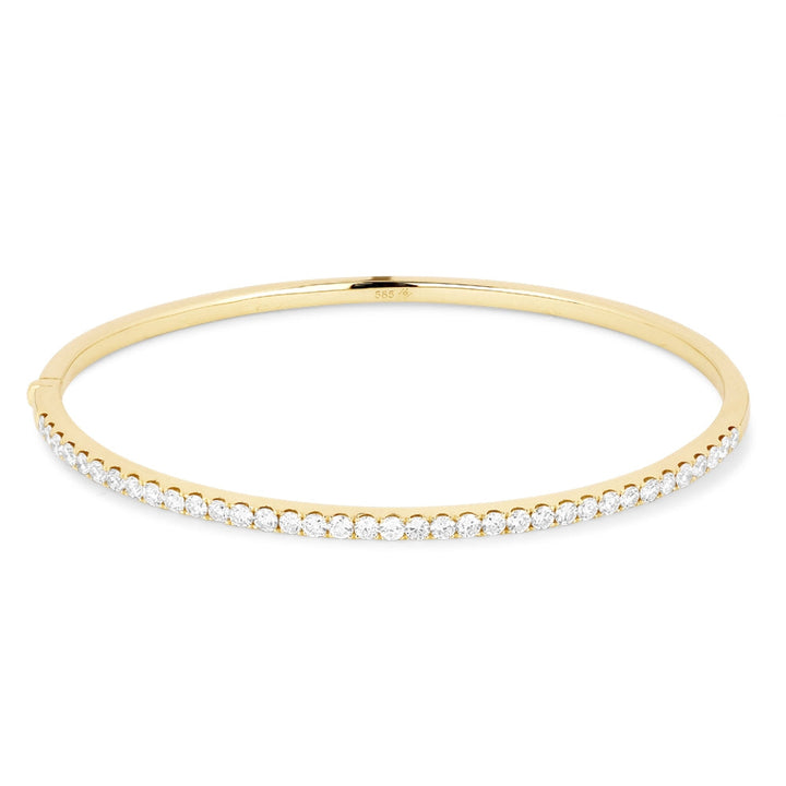 Beautiful Hand Crafted 14K Yellow Gold White Diamond Milano Collection Bangle