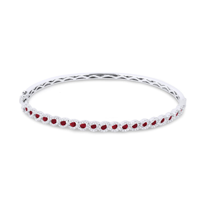 Beautiful Hand Crafted 14K White Gold  Ruby And Diamond Arianna Collection Bangle