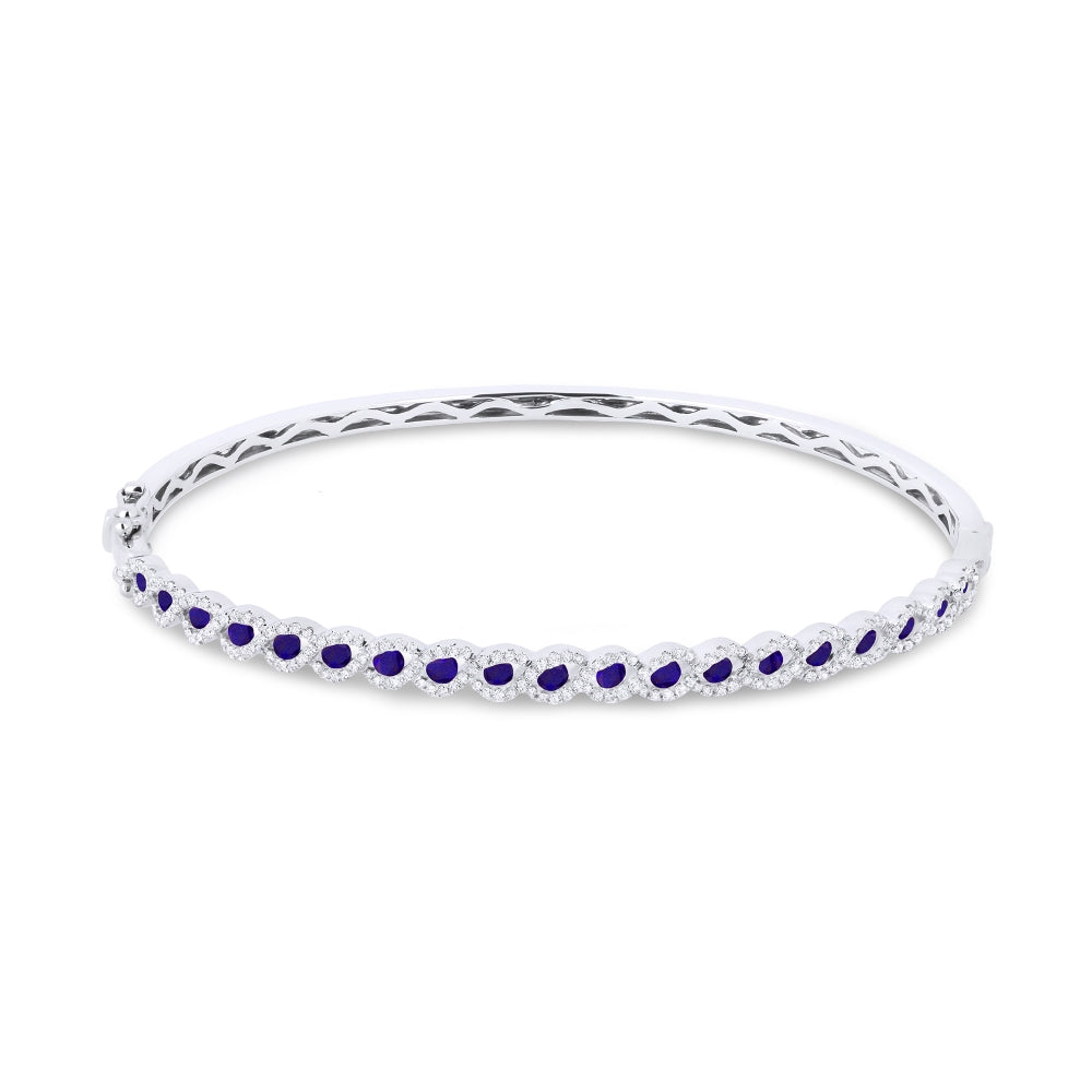 Beautiful Hand Crafted 14K White Gold  Sapphire And Diamond Arianna Collection Bangle