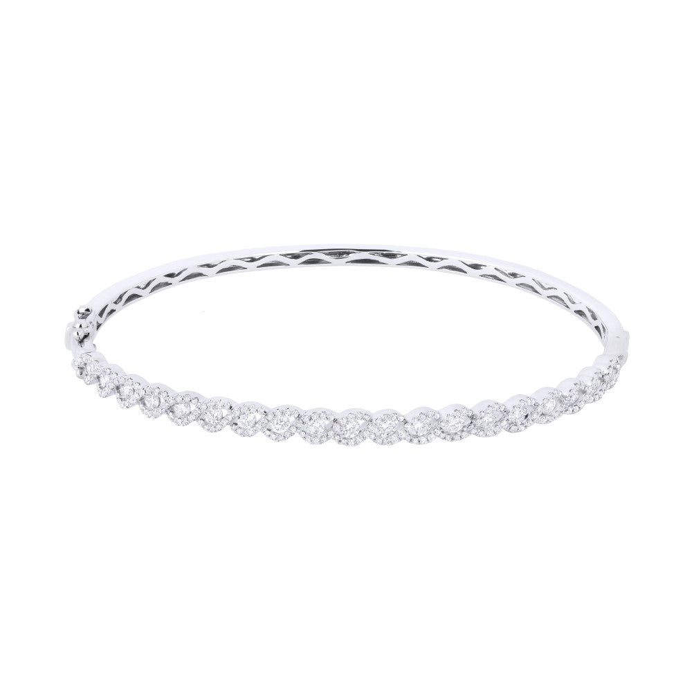 Beautiful Hand Crafted 14K White Gold White Diamond Milano Collection Bangle