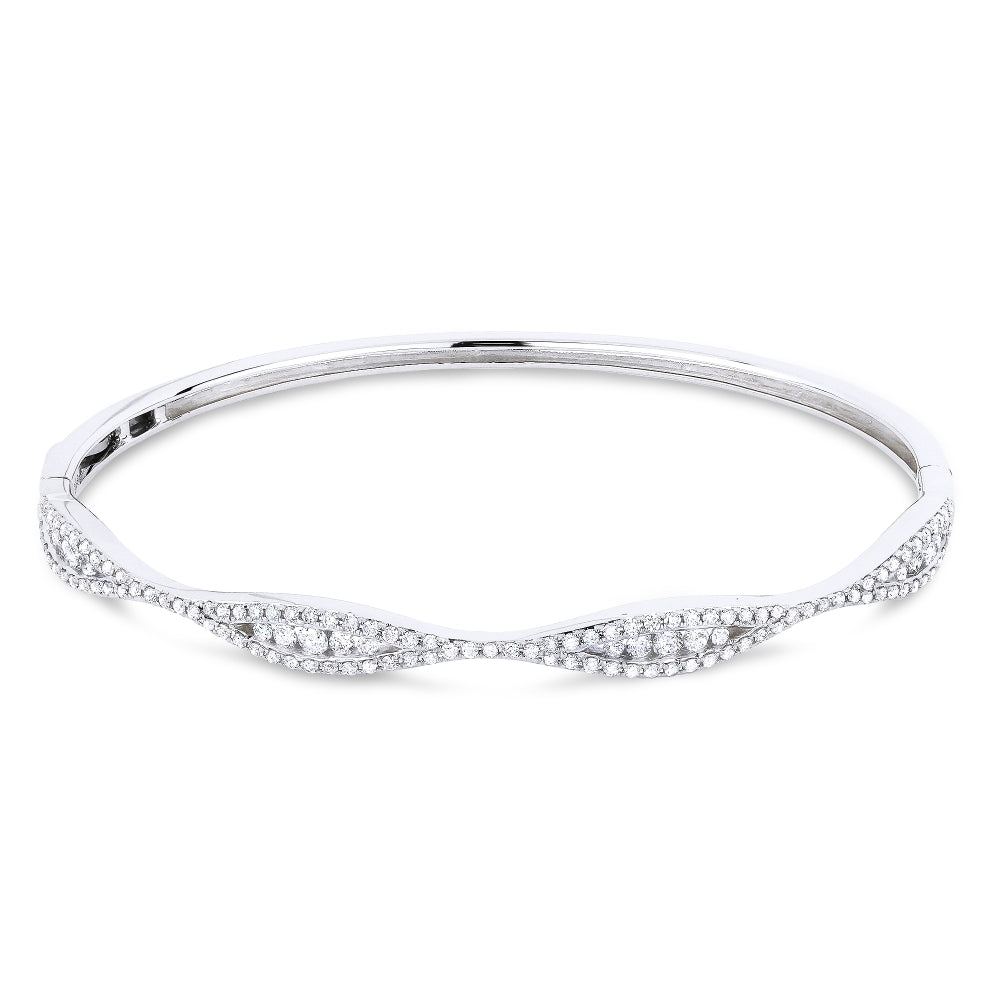 Beautiful Hand Crafted 14K White Gold White Diamond Milano Collection Bangle