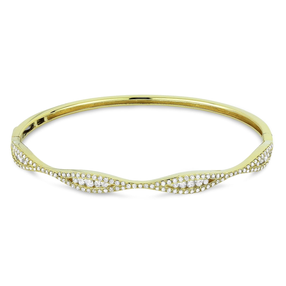 Beautiful Hand Crafted 14K Yellow Gold White Diamond Milano Collection Bangle