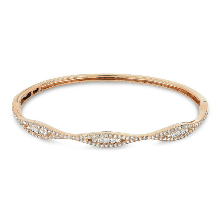 Beautiful Hand Crafted 14K Rose Gold White Diamond Milano Collection Bangle