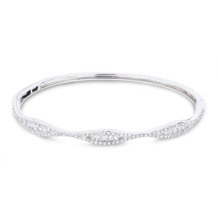 Beautiful Hand Crafted 14K White Gold White Diamond Milano Collection Bangle