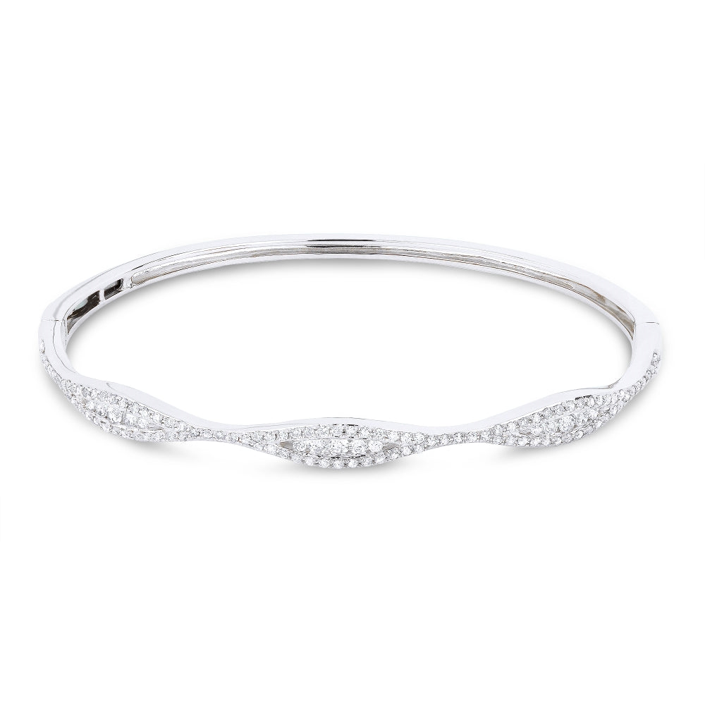 Beautiful Hand Crafted 14K White Gold White Diamond Milano Collection Bangle