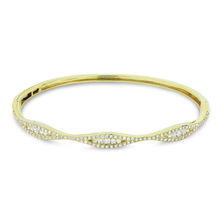 Beautiful Hand Crafted 14K Yellow Gold White Diamond Milano Collection Bangle