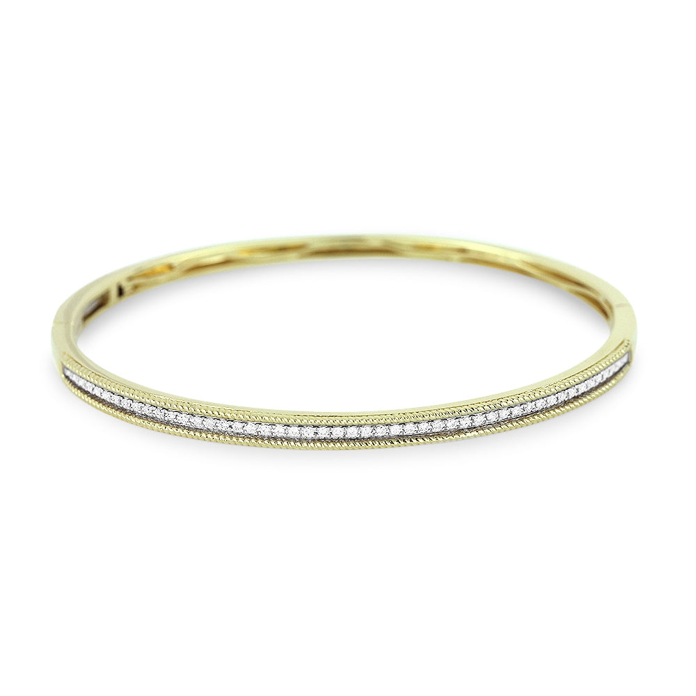 Beautiful Hand Crafted 14K Yellow Gold White Diamond Milano Collection Bangle