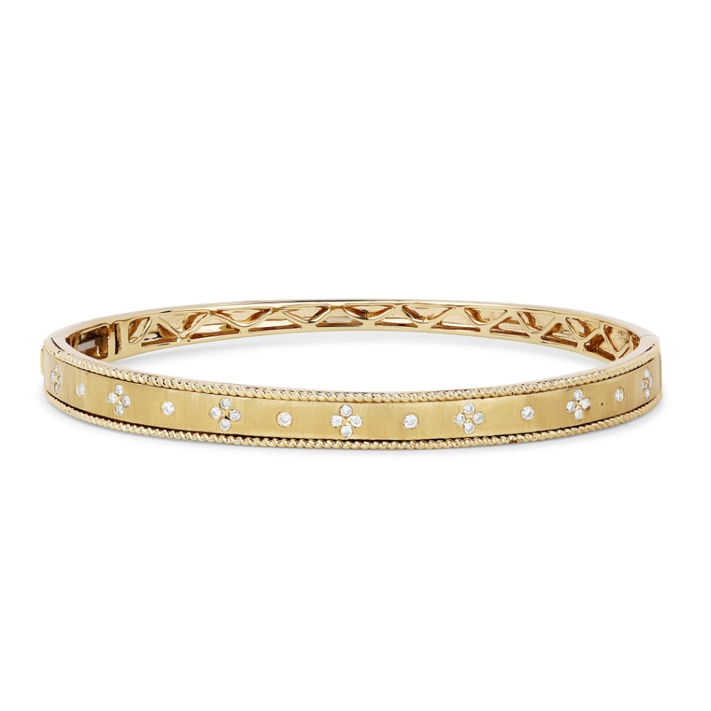 Beautiful Hand Crafted 14K Yellow Gold White Diamond Milano Collection Bangle