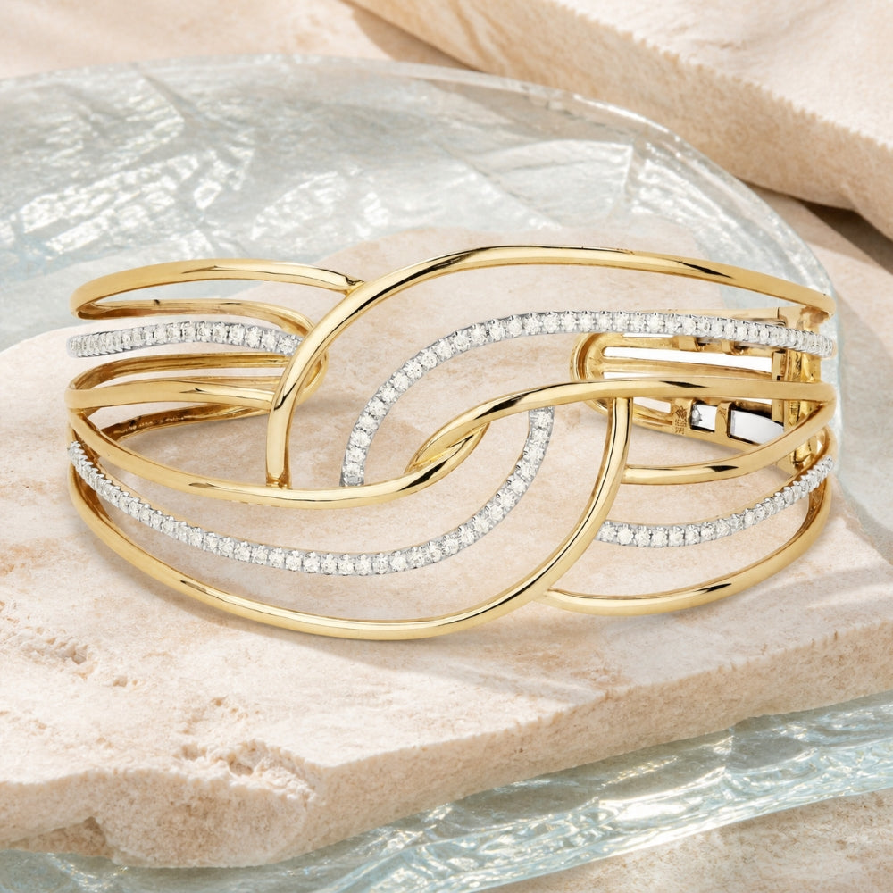 B1046 - 14K Yellow Gold Diamond Cocktail Bangle