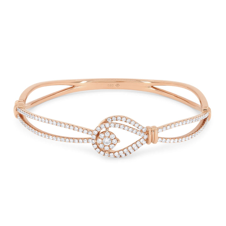 Beautiful Hand Crafted 14K Rose Gold White Diamond Milano Collection Bangle