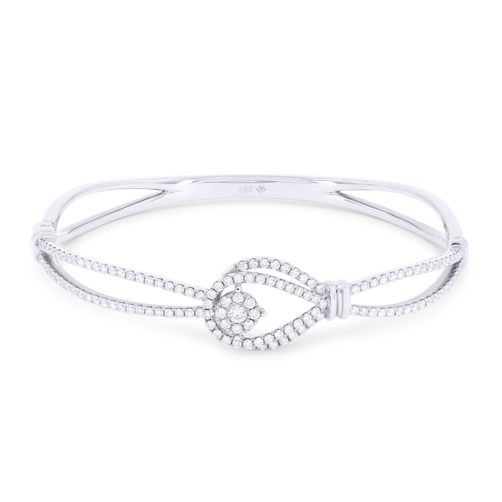 Beautiful Hand Crafted 14K White Gold White Diamond Milano Collection Bangle