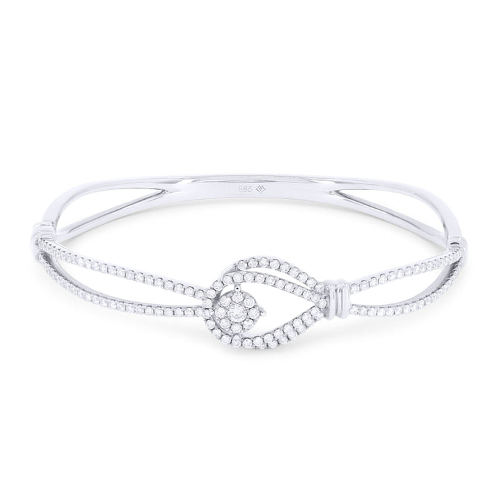 Beautiful Hand Crafted 14K White Gold White Diamond Milano Collection Bangle