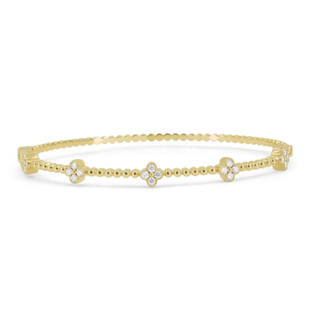 Beautiful Hand Crafted 14K Yellow Gold White Diamond Milano Collection Bangle