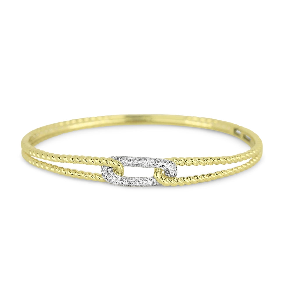 Beautiful Hand Crafted 14K Yellow Gold White Diamond Milano Collection Bangle