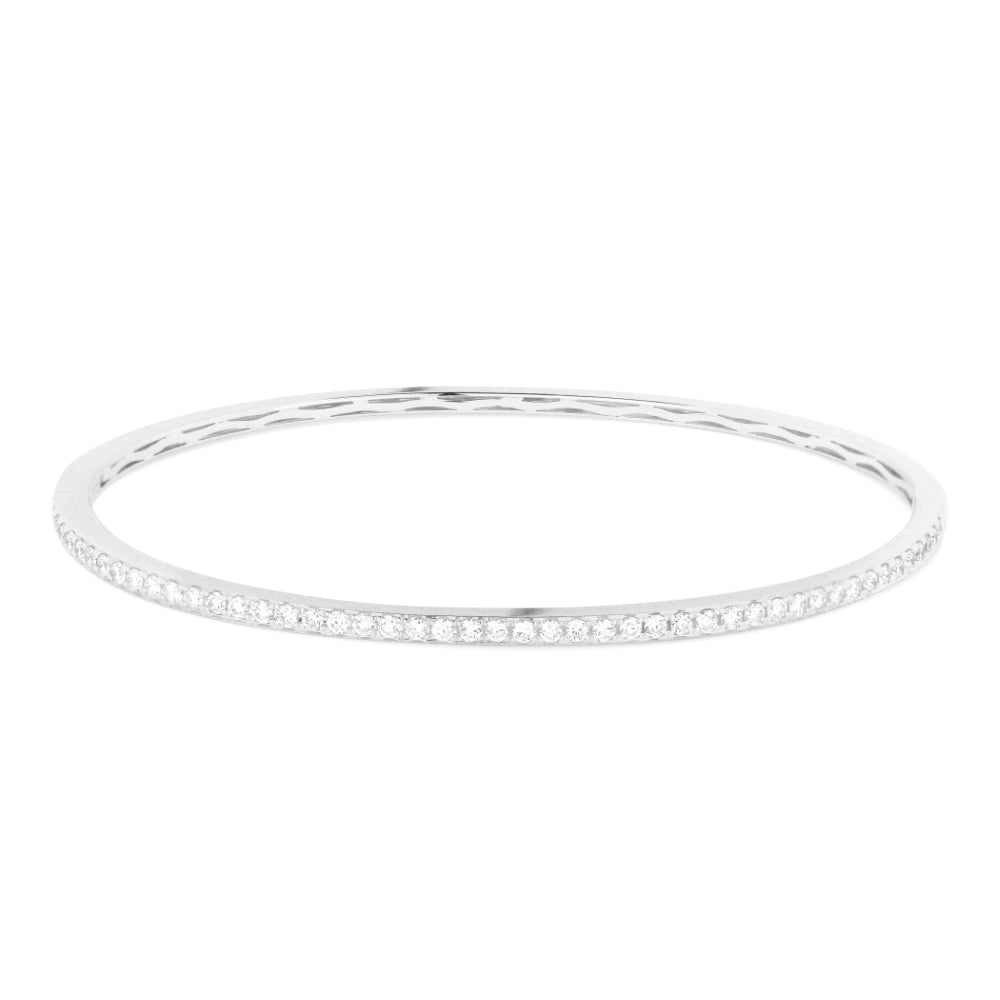 Beautiful Hand Crafted 14K White Gold White Diamond Milano Collection Bangle