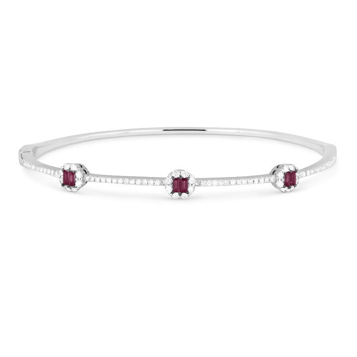 Beautiful Hand Crafted 14K White Gold  Ruby And Diamond Arianna Collection Bangle