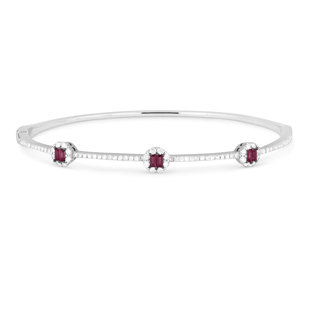 Beautiful Hand Crafted 14K White Gold  Ruby And Diamond Arianna Collection Bangle