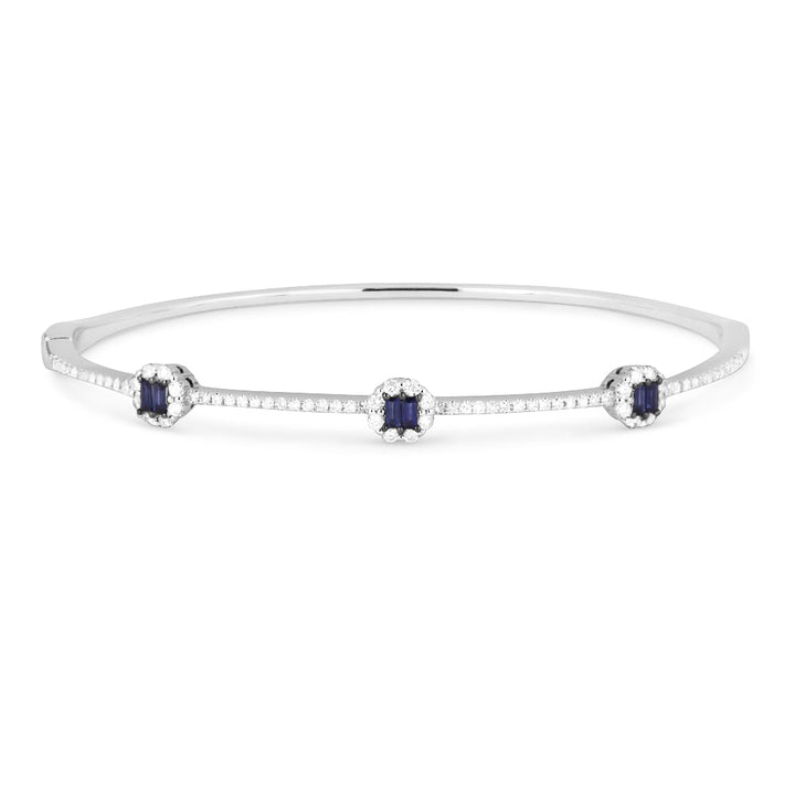 Beautiful Hand Crafted 14K White Gold  Sapphire And Diamond Arianna Collection Bangle