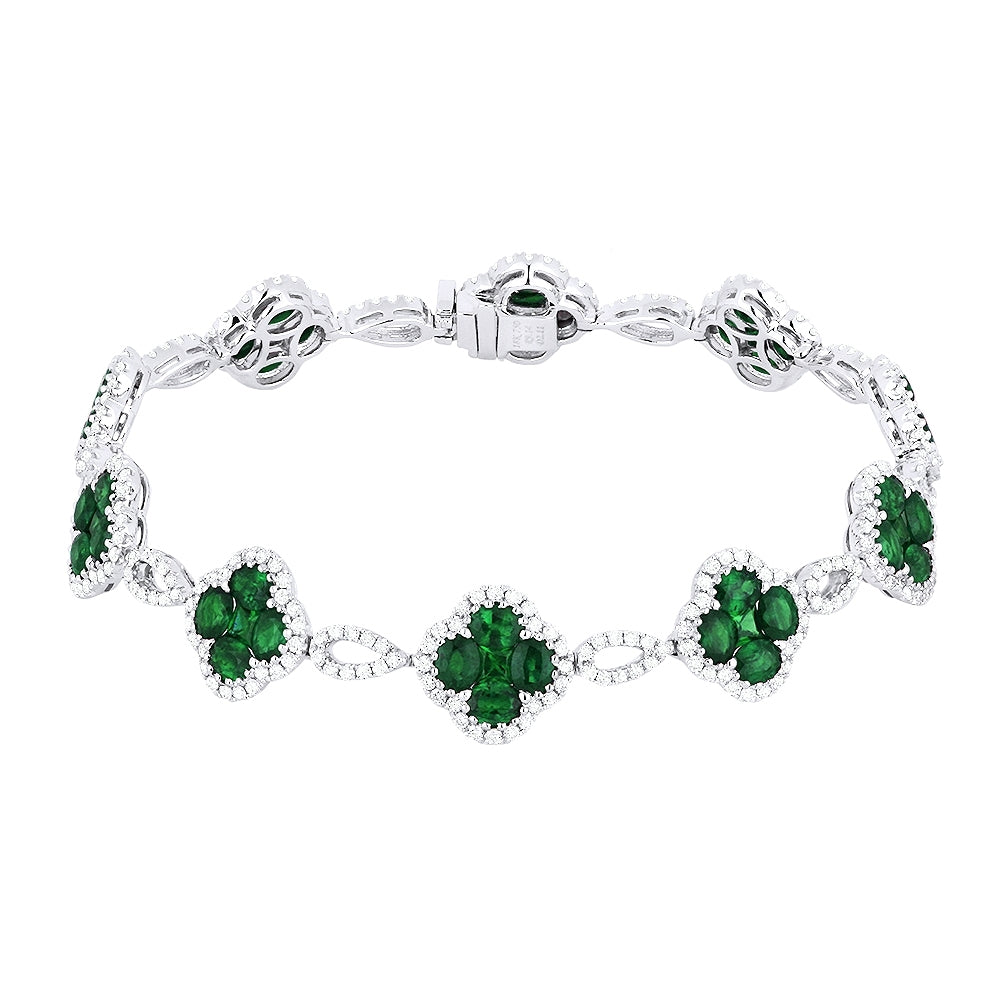 Beautiful Hand Crafted 18K White Gold  Emerald And Diamond Arianna Collection Bracelet