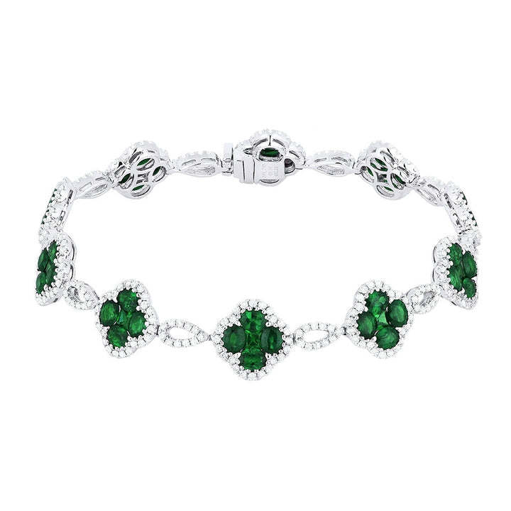 Beautiful Hand Crafted 18K White Gold  Emerald And Diamond Arianna Collection Bracelet
