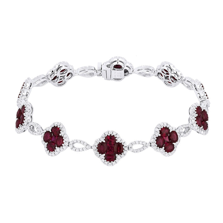 Madison L 18K White Gold Ruby Clover Bracelet - style B1065RUW