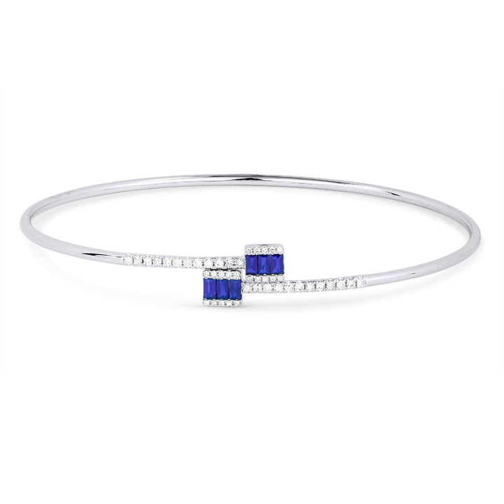 Beautiful Hand Crafted 14K White Gold  Sapphire And Diamond Arianna Collection Bangle