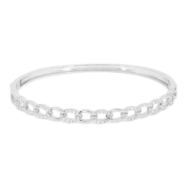 Beautiful Hand Crafted 14K White Gold White Diamond Milano Collection Bangle