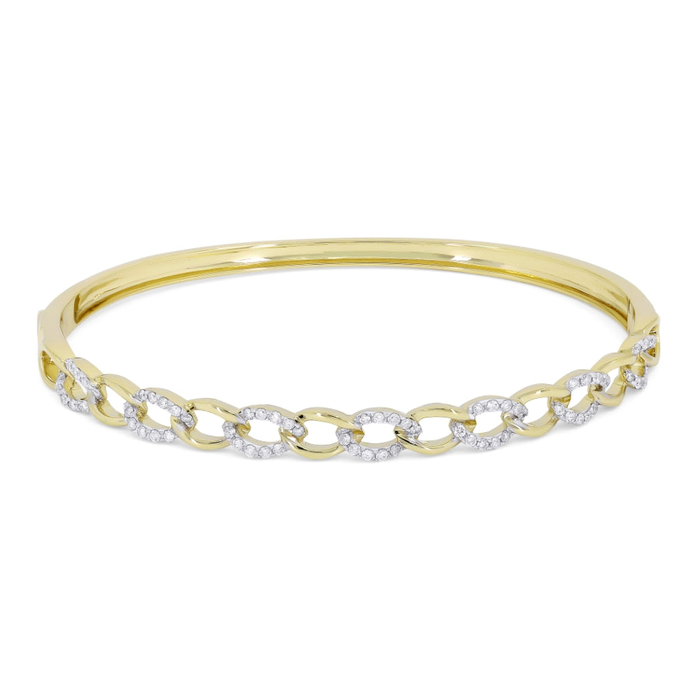 Beautiful Hand Crafted 14K Two Tone Gold White Diamond Milano Collection Bangle