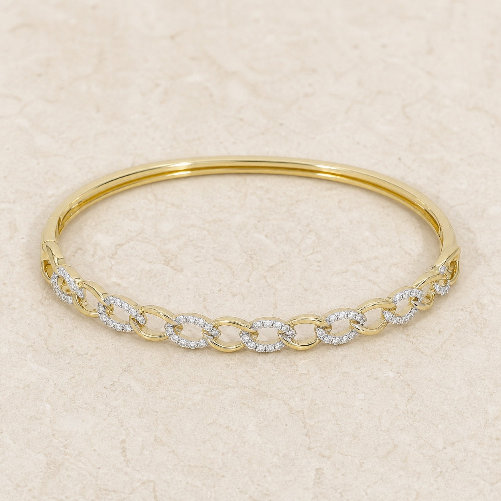 B1082 - 14K Gold Diamond Paperclip Bangle