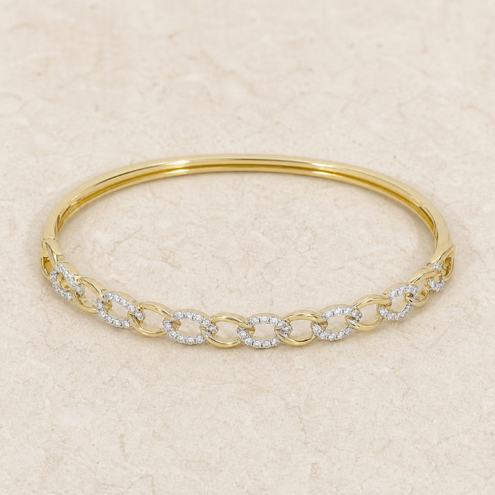 B1082 - 14K Gold Diamond Paperclip Bangle