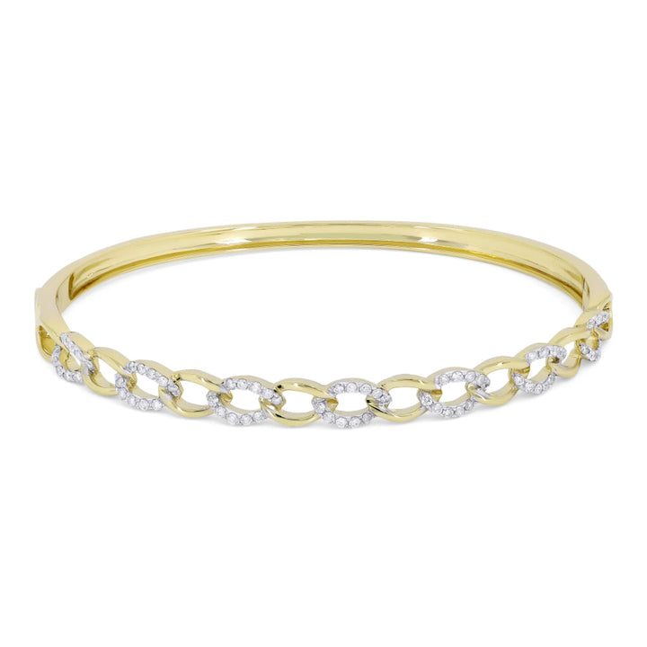 Beautiful Hand Crafted 14K Two Tone Gold White Diamond Milano Collection Bangle