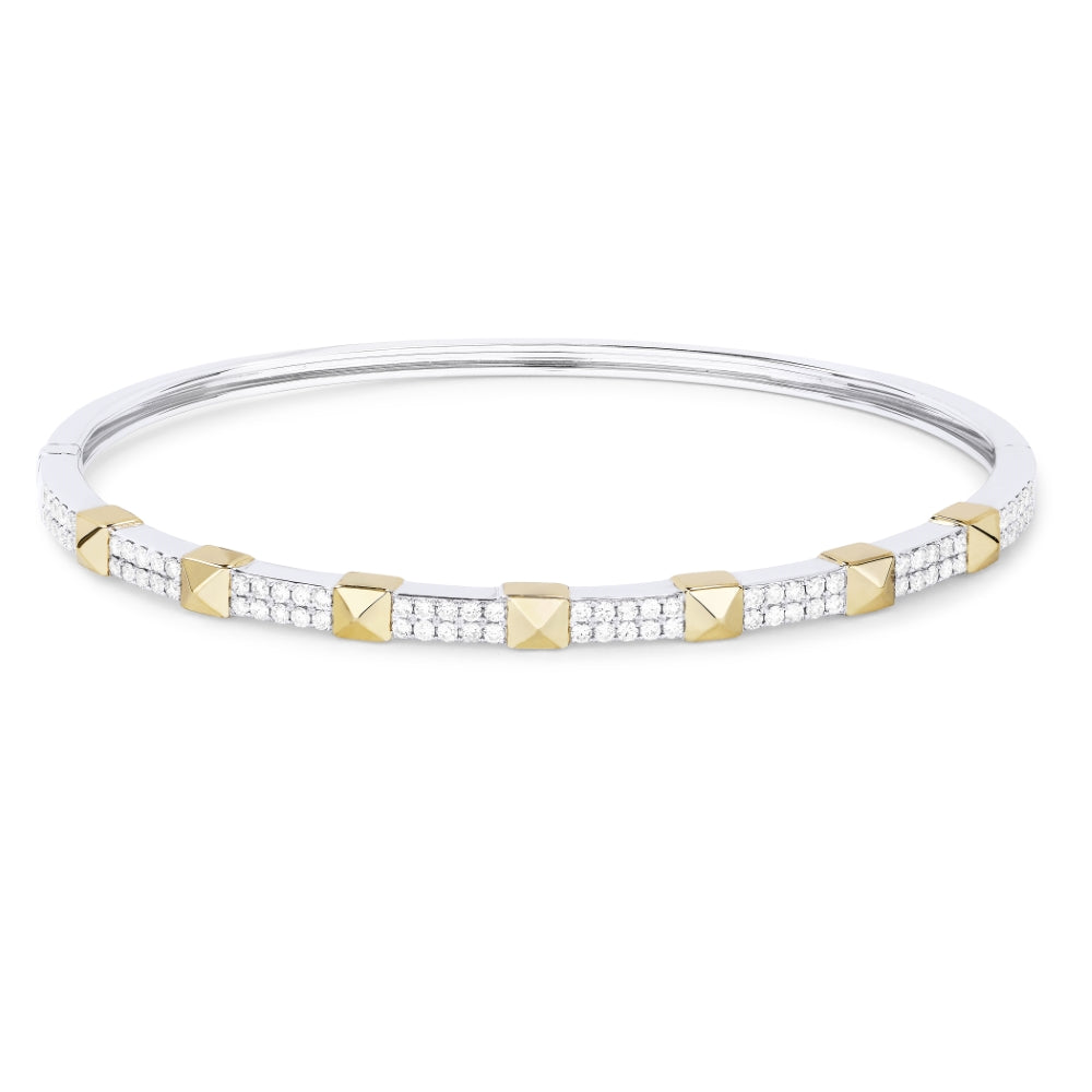 Beautiful Hand Crafted 14K Two Tone Gold White Diamond Milano Collection Bangle