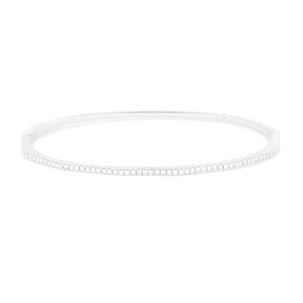 Beautiful Hand Crafted 14K White Gold White Diamond Milano Collection Bangle
