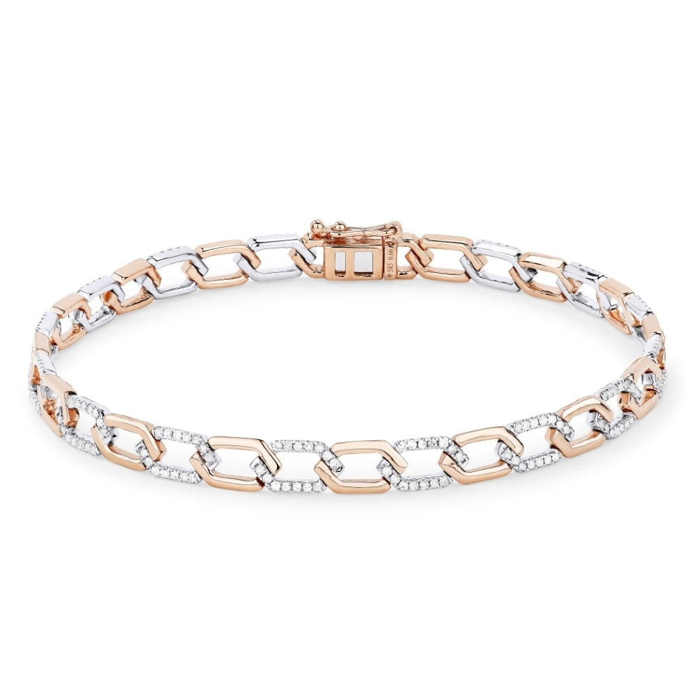 Beautiful Hand Crafted 14K Rose Gold White Diamond Milano Collection Bracelet