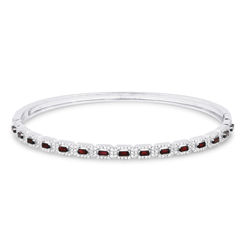 Beautiful Hand Crafted 14K White Gold  Ruby And Diamond Arianna Collection Bangle