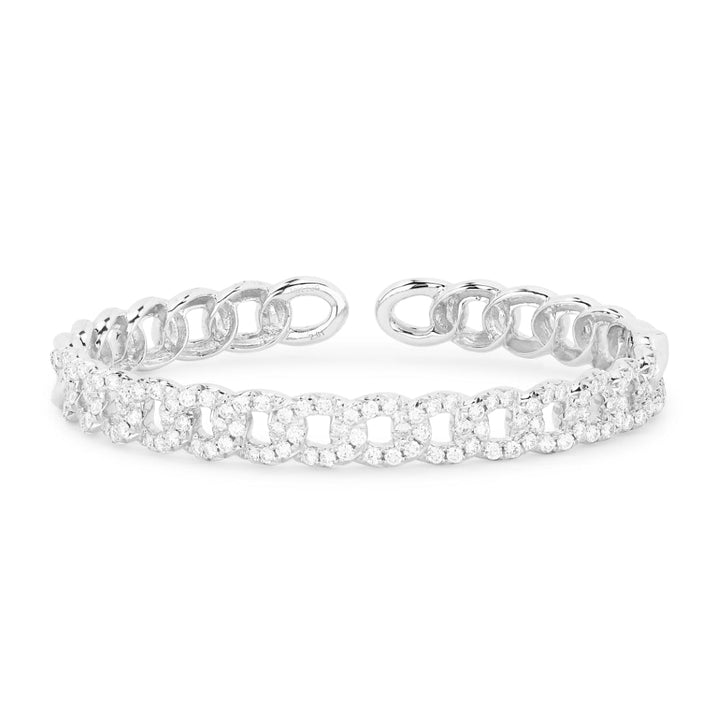 Beautiful Hand Crafted 14K White Gold White Diamond Milano Collection Bangle