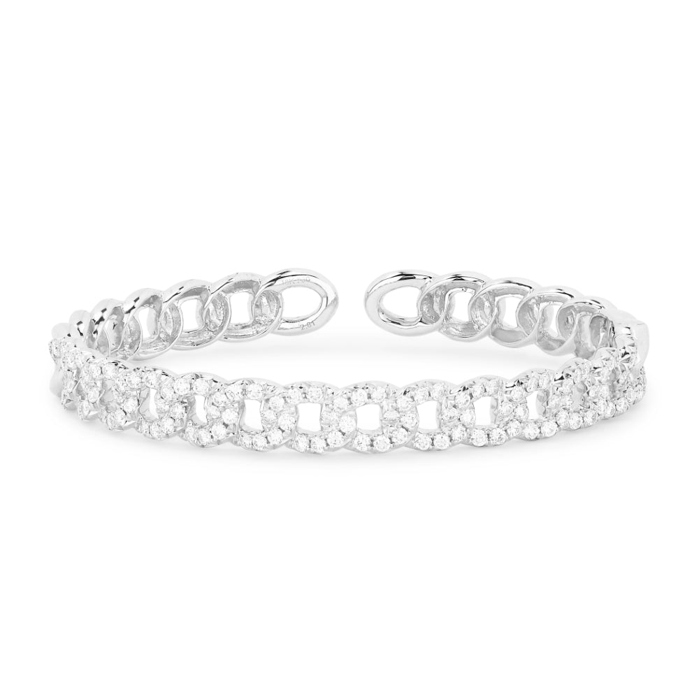 Beautiful Hand Crafted 14K White Gold White Diamond Milano Collection Bangle