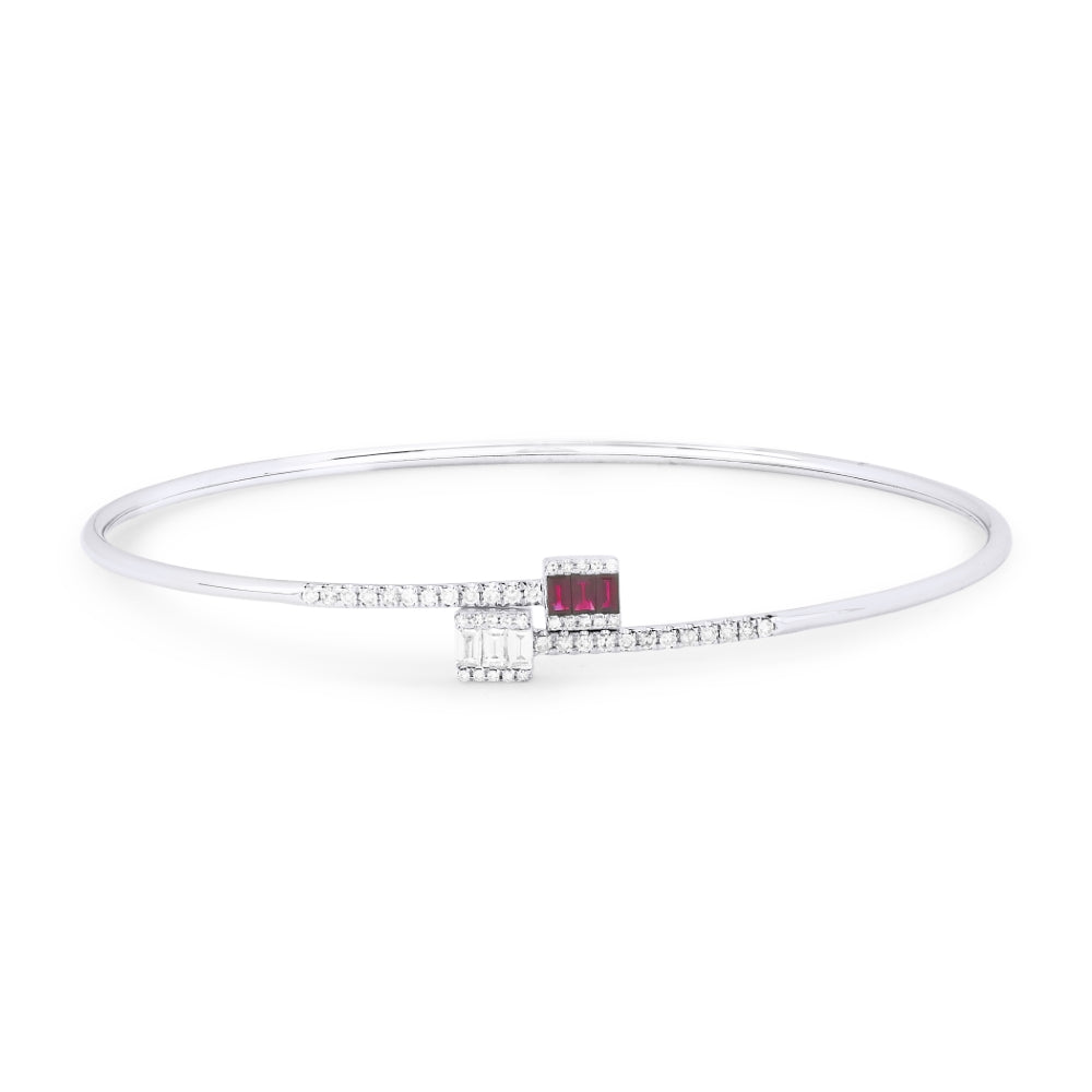 Beautiful Hand Crafted 14K White Gold  Ruby And Diamond Arianna Collection Bangle