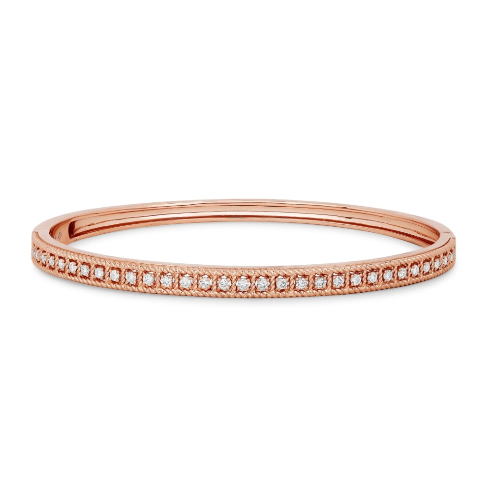 Beautiful Hand Crafted 14K Rose Gold White Diamond Milano Collection Bangle