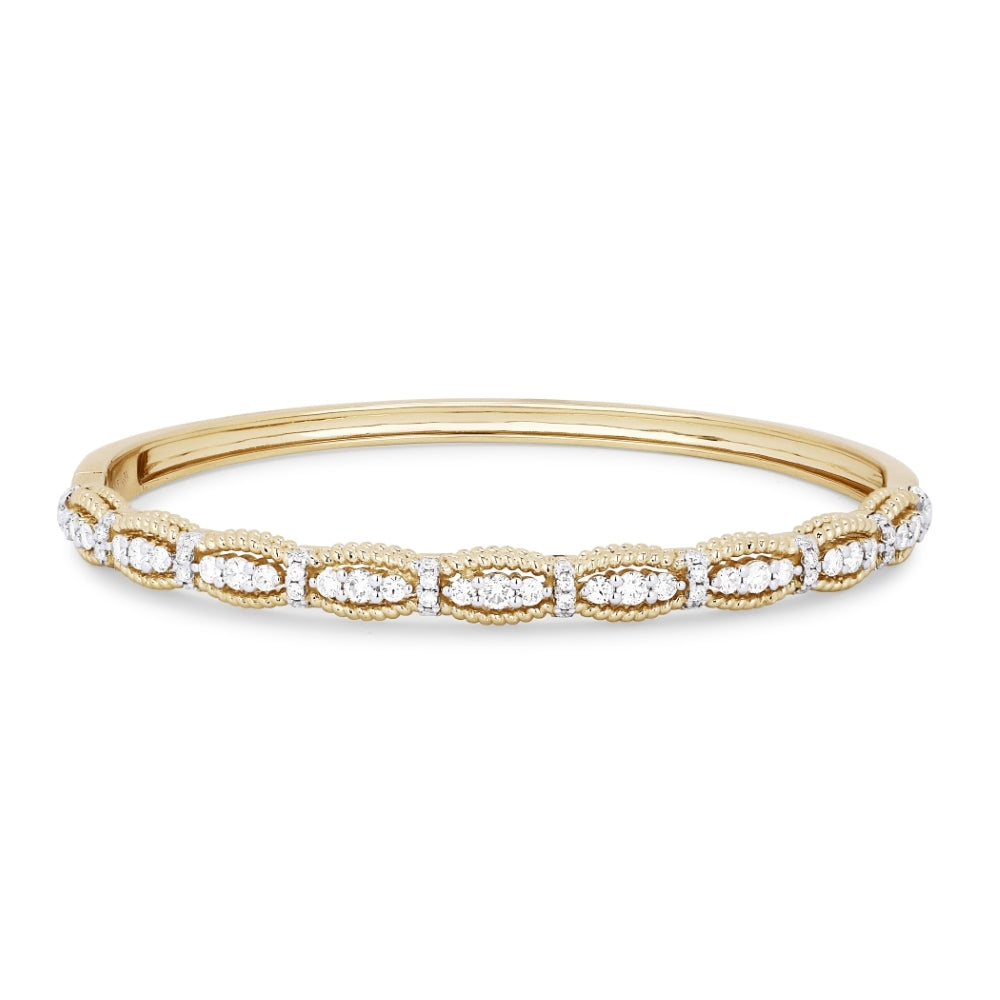 Beautiful Hand Crafted 14K Yellow Gold White Diamond Milano Collection Bangle