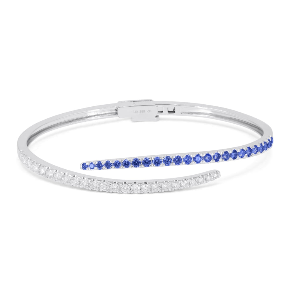 Beautiful Hand Crafted 14K White Gold  Sapphire And Diamond Arianna Collection Bangle