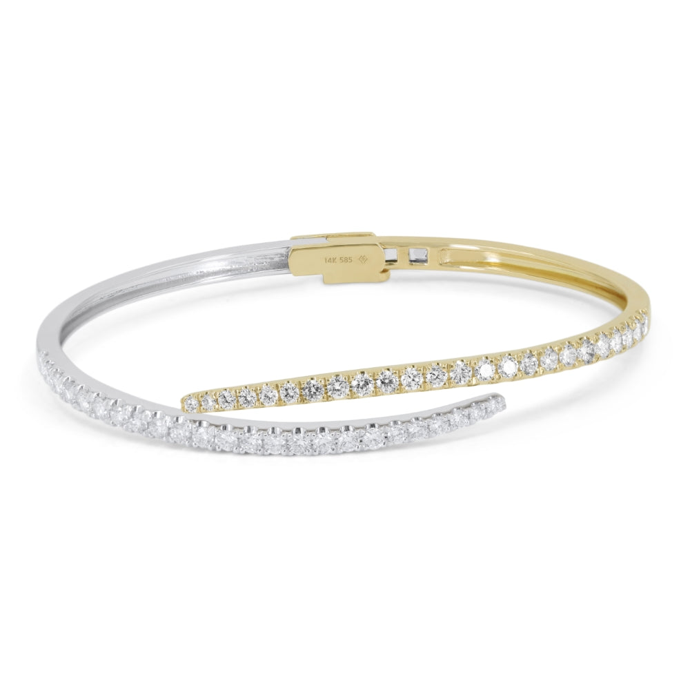 Beautiful Hand Crafted 14K Two Tone Gold White Diamond Milano Collection Bangle