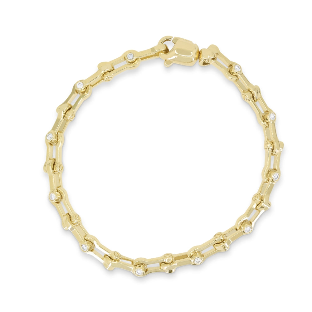 Beautiful Hand Crafted 14K Yellow Gold White Diamond Milano Collection Bracelet