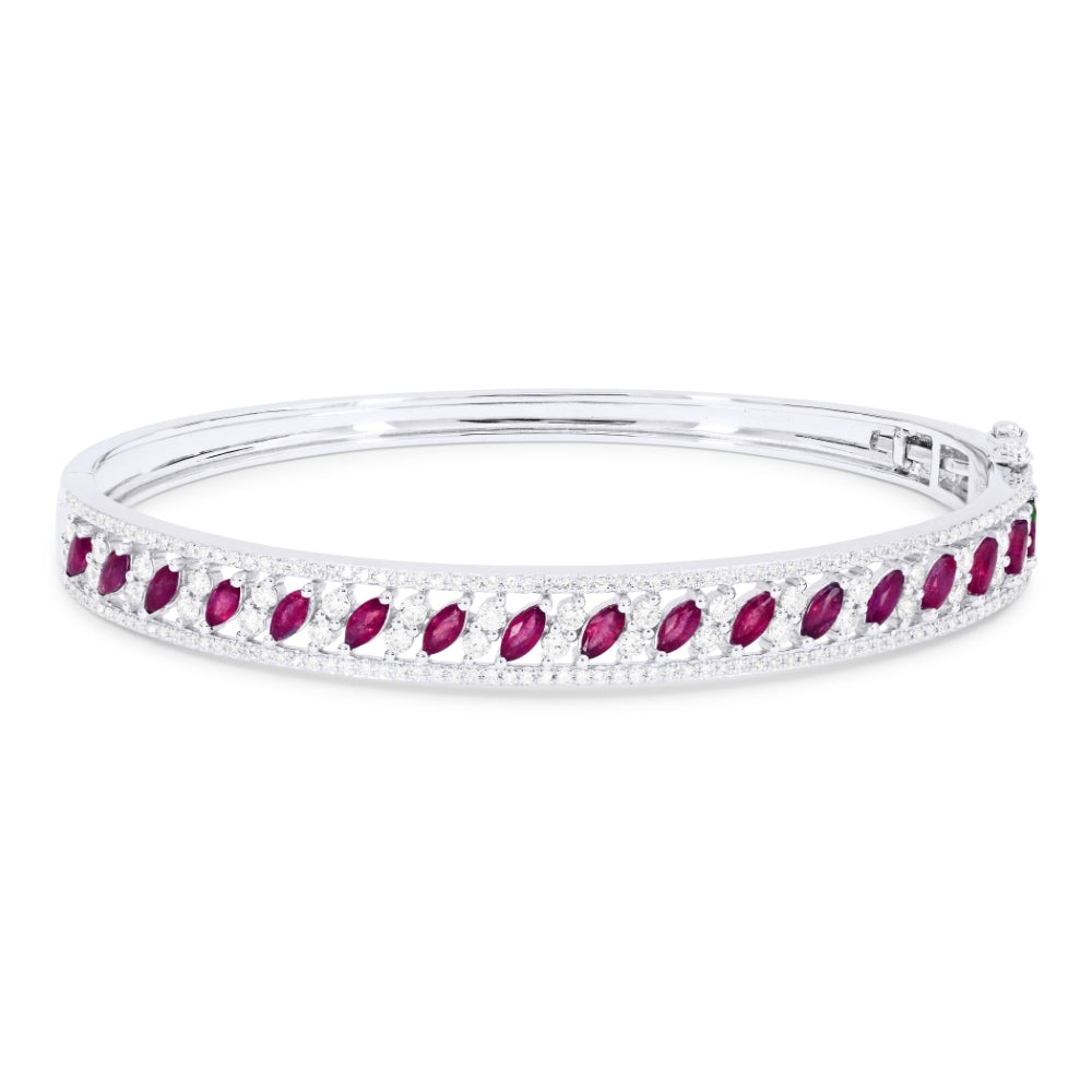 Beautiful Hand Crafted 14K White Gold  Ruby And Diamond Arianna Collection Bangle