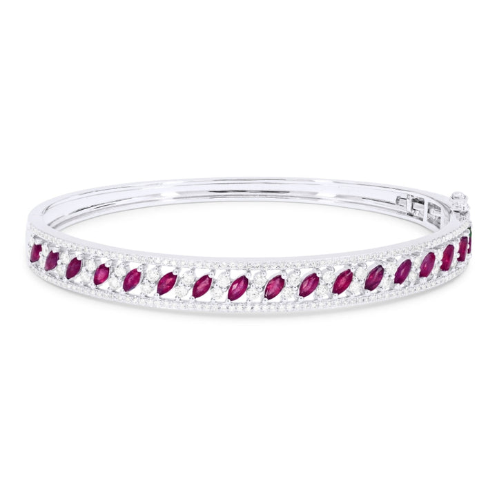 Beautiful Hand Crafted 14K White Gold  Ruby And Diamond Arianna Collection Bangle
