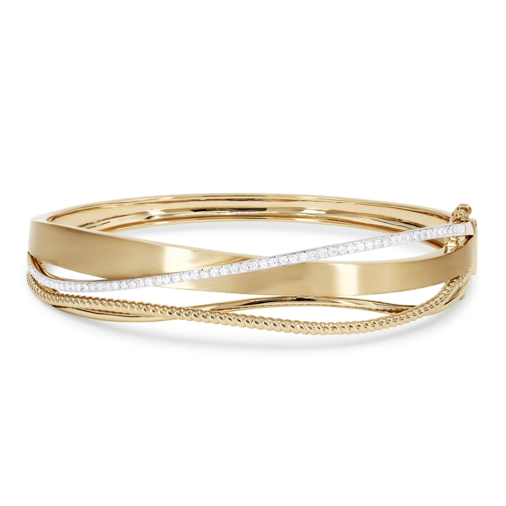 Beautiful Hand Crafted 14K Yellow Gold White Diamond Milano Collection Bangle