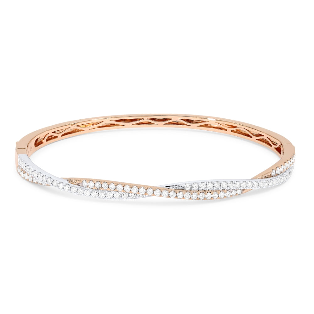 Beautiful Hand Crafted 14K Two Tone Gold White Diamond Milano Collection Bangle