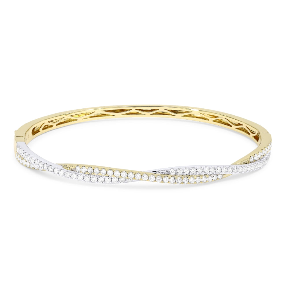 Beautiful Hand Crafted 14K Two Tone Gold White Diamond Milano Collection Bangle